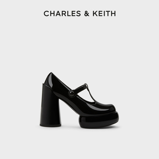 charles&keith春夏女鞋ck1-60361493t字带漆皮防水台高跟鞋女