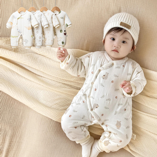 冬季婴儿加厚连体衣宝宝，纯棉蝴蝶衣新生保暖棉衣，爬服夹棉外出衣服