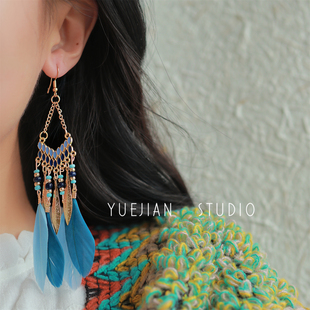 yuejian去有风的地方~云南民族，风波西米亚羽毛，耳饰耳环蚊香盘耳夹
