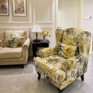 艾米尼奥老虎椅美式单人沙发椅凳高背布艺卧室，阳台休闲轻奢设计师