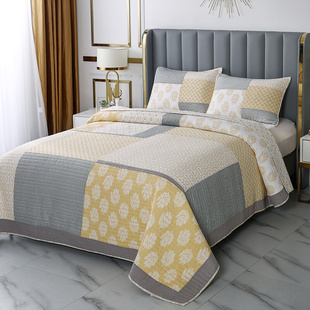 纯棉欧式床盖三件套加厚夹棉床单，手工拼块美式绗缝被防滑榻榻米垫