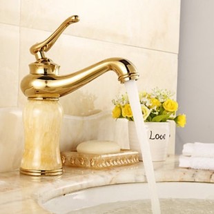 欧式面盆冷热水龙头玉石单孔，龙头玫瑰金色铜，仿古镀铬单把浴柜台盆