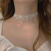 蕾丝领圈锁骨链韩版项链，女简约脖子饰品，颈带项圈颈链时尚脖链花朵