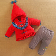 0一1岁女宝宝秋冬装外套分体款加厚棉衣两件套装红色婴儿服季外出