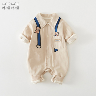 新生婴儿衣服春装0一1岁男宝宝连体衣，春秋款韩版洋气外出小熊哈衣