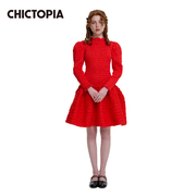 chictopia刘清扬(刘，清扬)春夏橘红色，弹力抽皱廓形连衣裙