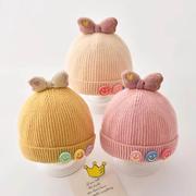 蝴蝶结笑脸婴儿帽子秋冬季宝宝毛线帽可爱冬天幼儿，女童小孩针织帽