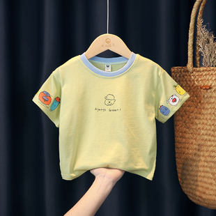 男宝宝短袖t恤纯棉，夏季薄款弹力上衣儿童，韩版洋气宽松女小童半袖