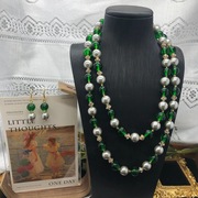 英国TopWhit中古祖母绿琉璃珠珍珠长款项链宝石圈毛衣链同款镶钻