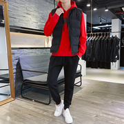 中国红色三件套运动套装秋冬季男士卫衣裤子马甲外套加绒加厚保暖