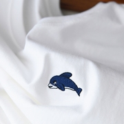 夏季100%纯棉白色短袖女t恤海豚刺绣宽松大码设计感小众ins潮上衣