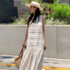 减龄气质纯色连衣裙女夏季设计感小众层次感无袖休闲宽松直筒长裙