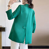 绿色休闲小西装外套，女春夏季薄款高级感设计感小众雪纺西服上衣