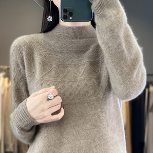 创意款2023秋季风气质羊毛套头厚半高领常规毛衣女式羊毛衫