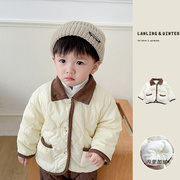 婴幼儿洋气小外套韩版婴儿衣服冬装男童加厚棉衣0-3宝宝夹棉加绒