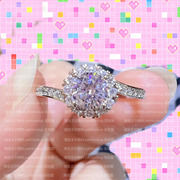 925银镀18K白金50分高碳钻戒指女小众设计十二分爱你仿真钻戒饰品