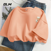 glm纯棉橘色t恤女夏季短袖设计感小众，宽松圆领oversize上衣ins潮
