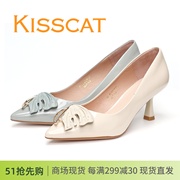 kisscat接吻猫2024新细跟尖头漆皮美人鱼鳍，女单鞋ka43105-20