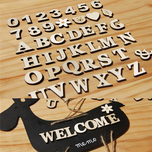 zakka木质英文字母数字木贴趣味，diy手工美术，家居装饰品自粘木头贴