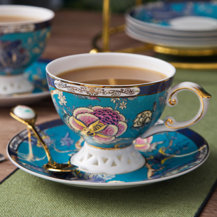 骨瓷奢华咖啡杯碟勺，高档创意英式下午红茶杯具套装欧式陶瓷花茶杯
