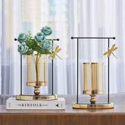 轻奢铁艺烛摆台件蜻蜓蜡烛台简约现代玻璃金属花瓶客厅家居装