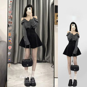 2024黑色辣妹套装半身连衣裙子女装秋季小众高级感短裙两件套