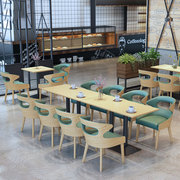 定制实木餐桌椅甜品奶茶店咖啡厅，快餐食堂西餐厅靠墙，卡座沙发组合