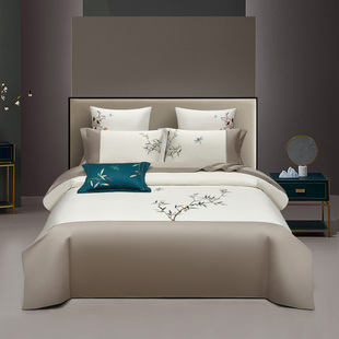 新中式四件套纯棉刺绣花全棉商场同款风60支床单被套中式床品家纺