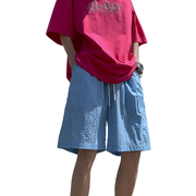 多巴胺粉红色短裤男夏季潮牌美式速干运动裤宽松外穿沙滩五分裤子