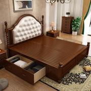 美式实木床双人床大床 欧式皮艺床实木主卧1.8米1.5床婚床