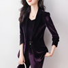 紫色金丝绒西装外套女冬季2023高端女人味职业气质小西服套装