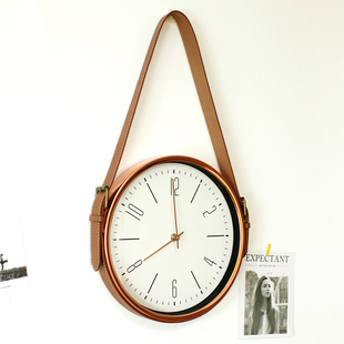 欧式客厅大号挂钟现代简约宜家北欧创意金属铁艺皮带卧室静音钟表