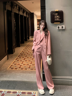 果果家时尚休闲西装，套装女春秋2023高级感阔腿裤外套三件套