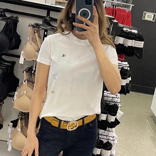 Calvin Klein CK女士夏季简约百搭纯色圆领休闲日常短袖T恤衫