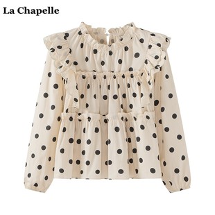 拉夏贝尔lachapelle秋季法式波点长袖衬衫女木耳边甜美小衫