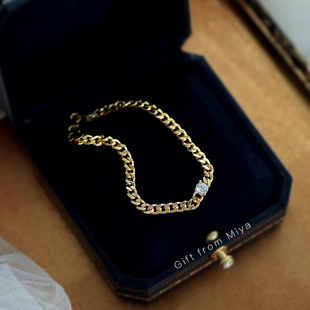 Miya独家美式嘻哈风古巴链显白镀金大牌个性饰品独特时尚纯银手链
