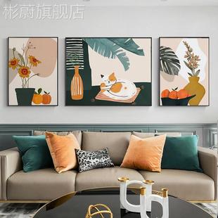 网红北欧餐风厅装饰画沙发背景墙客挂画风现代简约油画三联厅壁画