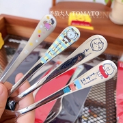 日本制 小众卡通图案可爱长柄不锈钢家用调羹勺子西餐勺叉