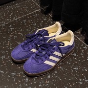 真皮紫色厚底板鞋休闲运动鞋三条杠德训鞋女2024春季阿甘鞋子