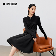 商场同款X--MOOM春季毛梭织拼接衬衫领长裙抽绳连衣裙女