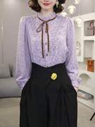 紫色立领长袖蕾丝衬衫女士2023设计感时尚气质减龄上衣打底衫
