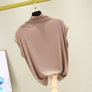 韩版初夏莫代尔堆堆领无袖t恤背心女修身显瘦内搭纯色打底衫