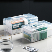 手提药箱塑料透明收纳盒零食整理有盖储物盒子桌面收纳箱小号带盖