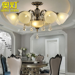 奥灯欧式温馨浪漫餐厅卧室水晶吸顶灯黑擦金色客厅餐厅全铜灯6058