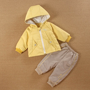 0一1岁男宝宝装6个月3婴儿，服12春秋，薄夹棉衣分体款两件套装外出季