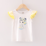 可品牌折扣童装夏季韩版花朵袖烫金印花短袖T恤2T097