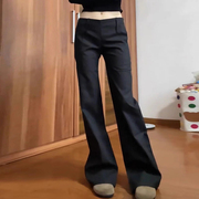 黑色微喇叭裤女长裤，春秋款2024高级感低腰显瘦垂感休闲西装裤
