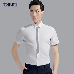 棠吉个性衬衫男短袖青年时尚，休闲衬衣韩版修身帅气夏季白色薄寸衫