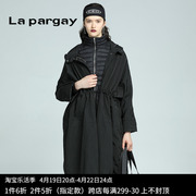 lapargay纳帕佳2023秋冬女装黑白色中长款羽绒服，大衣外套上衣