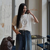 韩国女装LAG2023冬季宽松时尚字母圆领短袖休闲中长款T恤